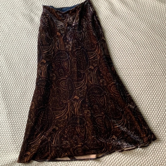 Vintage Ralph Lauren Velvet Silk Paisley A-Line Maxi Skirt Rare - Picture 1 of 8